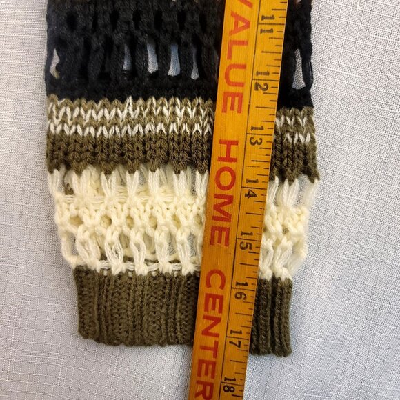 Cropped Crochet Striped Long Sleeve Sweater Small Multi-Color Acrylic Knit Boho - Picture 10 of 11